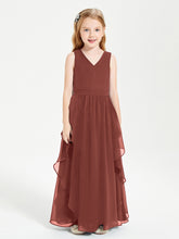 Boho Sleeveless Chiffon Junior Bridesmaid Dresses V-neck Terracotta