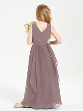 Boho Sleeveless Chiffon Junior Bridesmaid Dresses V-neck Vintage Mauve