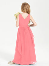 Boho Sleeveless Chiffon Junior Bridesmaid Dresses V-neck Watermelon