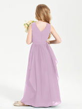 Boho Sleeveless Chiffon Junior Bridesmaid Dresses V-neck Wisteria
