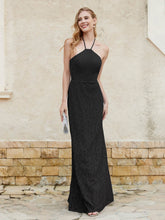 Halter Neck Sheath Lace Gown Black