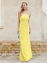 Halter Neck Sheath Lace Gown Lemon