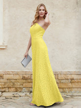 Halter Neck Sheath Lace Gown Lemon