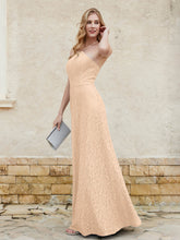 Halter Neck Sheath Lace Gown Peach