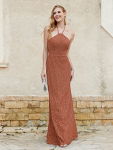 Halter Neck Sheath Lace Gown Rust