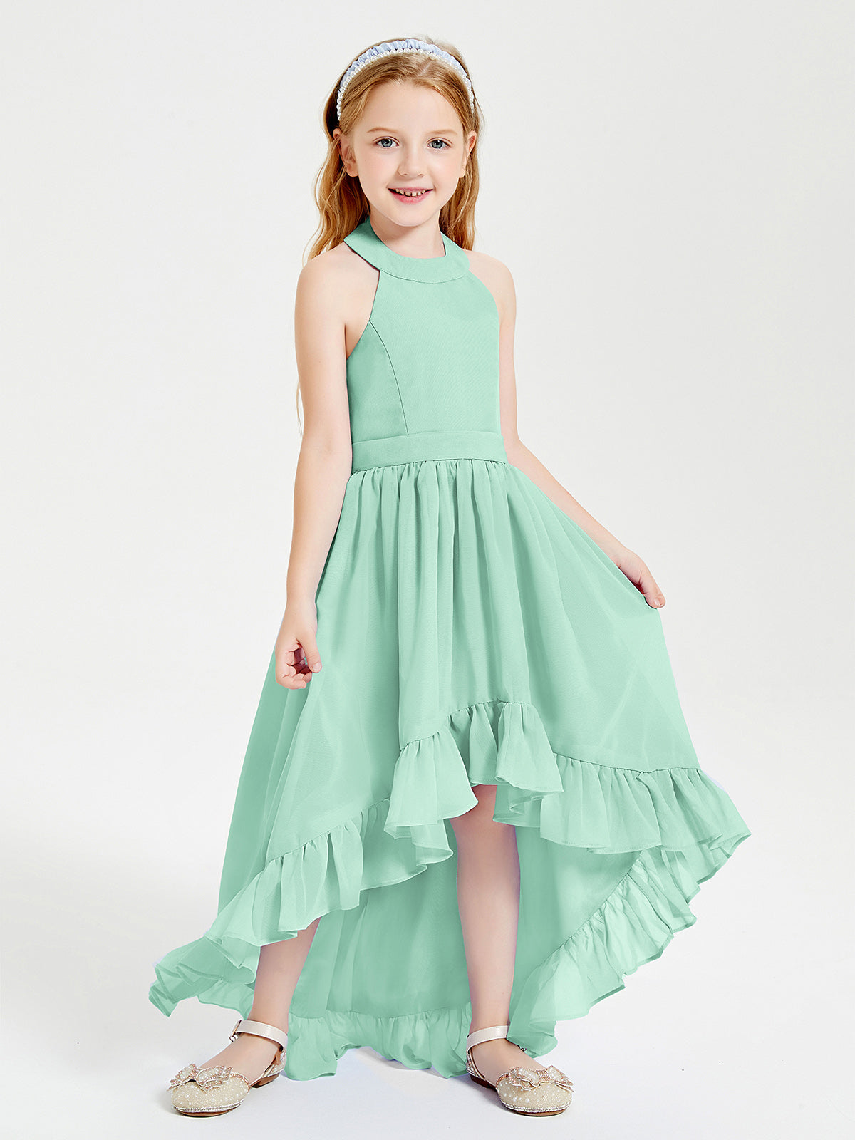 BABARONI Boho Junior Bridesmaid Dresses Asymmetrical Cascading Skirt Mint Green, Mint Green / J4 BABARONI Boho Junior Bridesmaid Dresses Asymmetrical Cascading Skirt Mint Green, Mint Green / J4