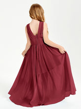 Long Elegant V-neck Bridesmaid Dresses For Juniors Burgundy