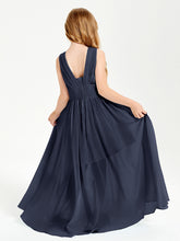 Long Elegant V-neck Bridesmaid Dresses For Juniors Dark Navy