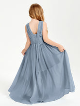 Long Elegant V-neck Bridesmaid Dresses For Juniors Dusty Blue