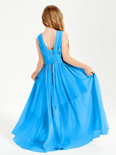 Long Elegant V-neck Bridesmaid Dresses For Juniors Ocean Blue