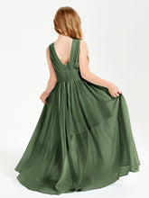 Long Elegant V-neck Bridesmaid Dresses For Juniors Olive Green