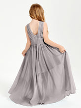 Long Elegant V-neck Bridesmaid Dresses For Juniors Silver