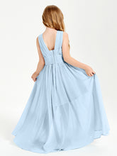 Long Elegant V-neck Bridesmaid Dresses For Juniors Sky Blue
