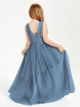 Long Elegant V-neck Bridesmaid Dresses For Juniors Slate Blue