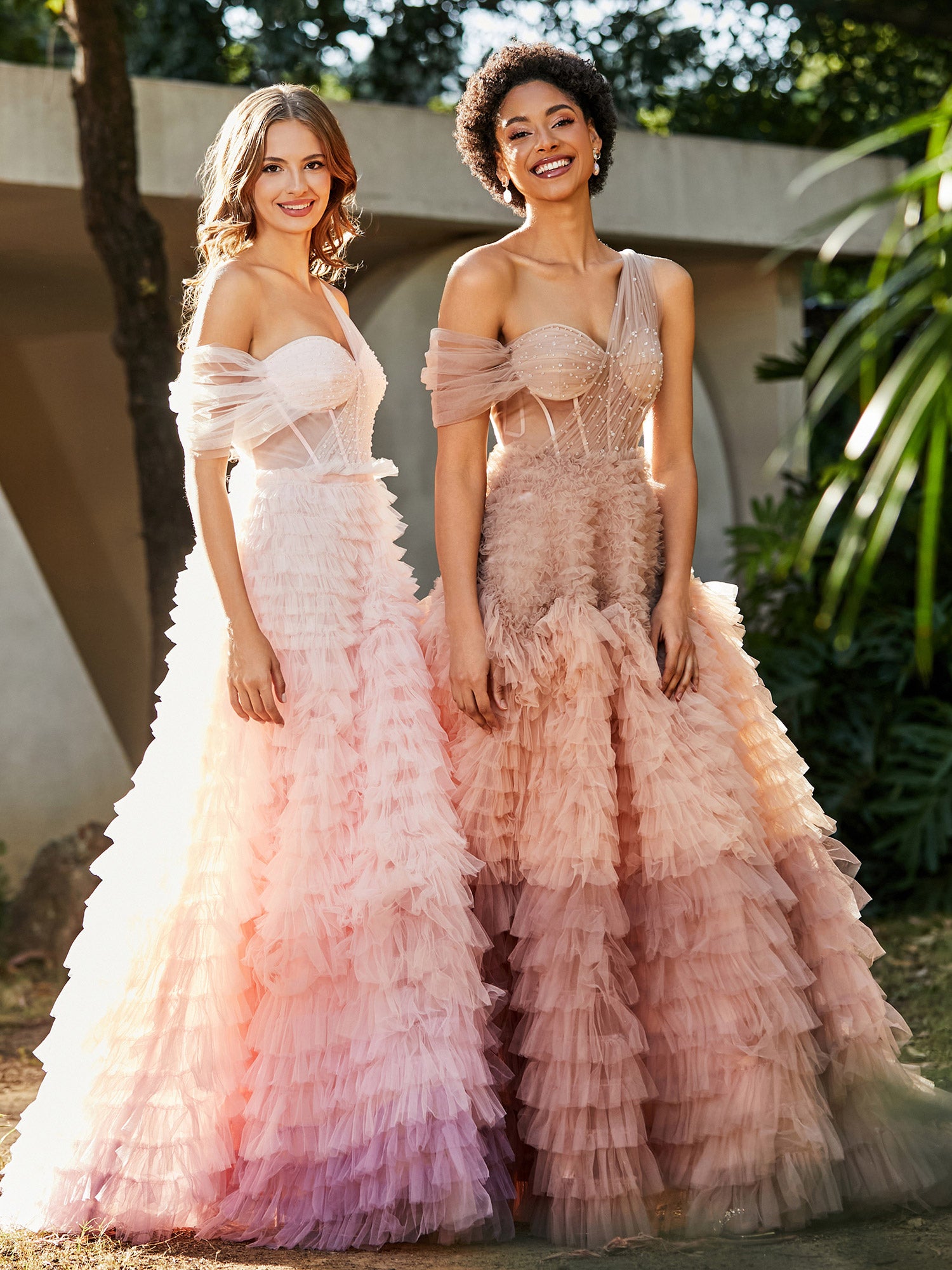 BABARONI Tulle Dusty Rose Prom Dresses A-line One Shoulder Ruffle Ruched Pleated Beaded Sweep/Brush Train BABARONI Tulle Dusty Rose Prom Dresses A-line One Shoulder Ruffle Ruched Pleated Beaded Sweep/Brush Train