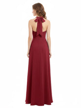 V Neckline Chiffon Dress with Bow Straps Burgundy