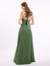 V Neckline Chiffon Dress with Bow Straps Olive Green