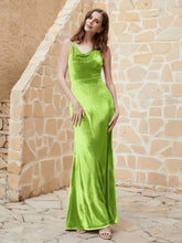 Cowl Neck Mermaid Velvet Gown Lime Green