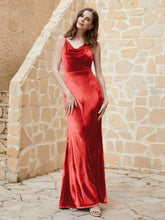 Cowl Neck Mermaid Velvet Gown Red