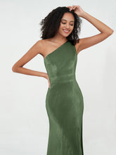 One Shoulder Open Back Velvet Dresses with Slit Olive Green