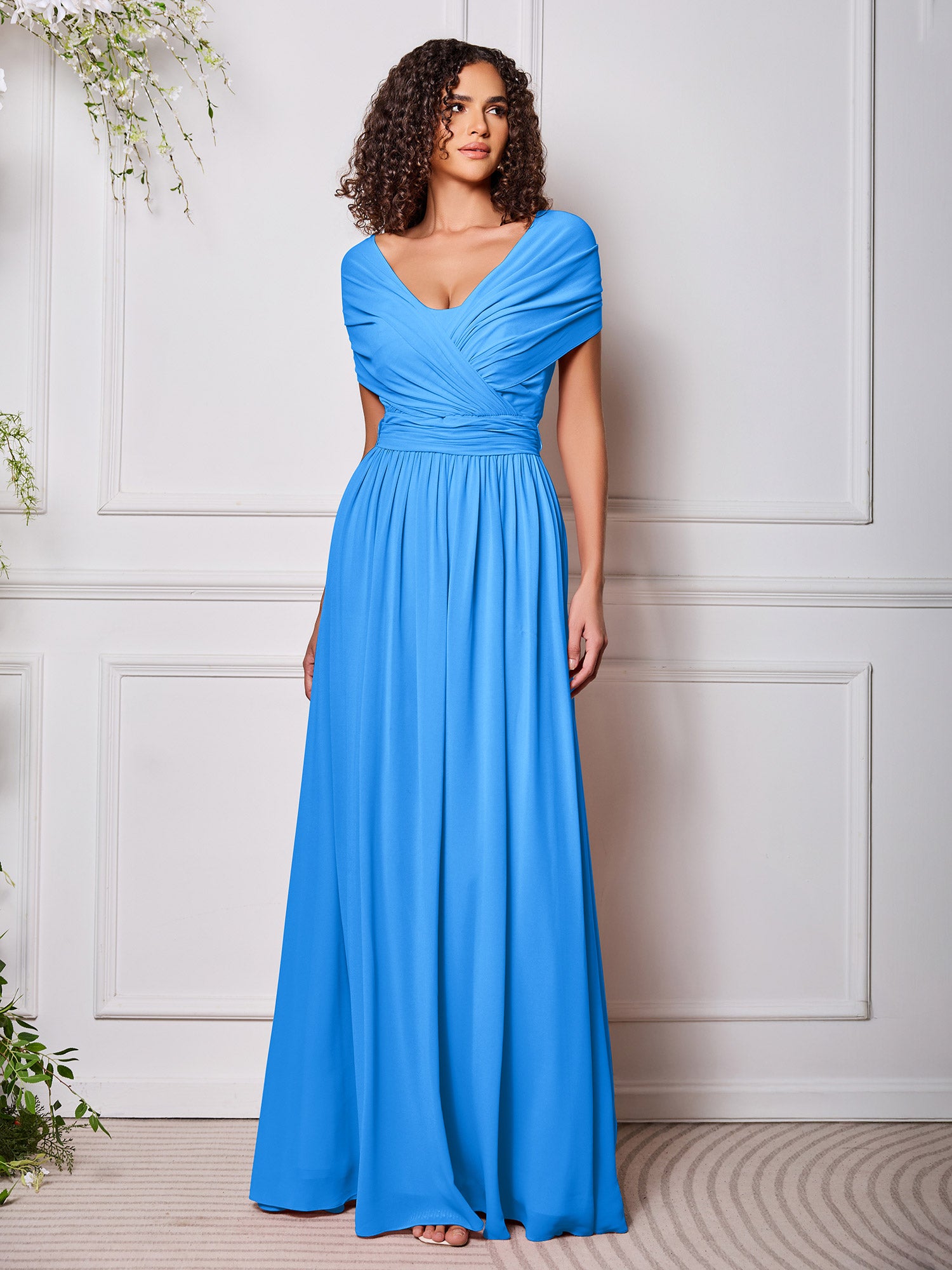 With Sleeves Ocean Blue Multi Wear Convertible Bridesmaid Dresses