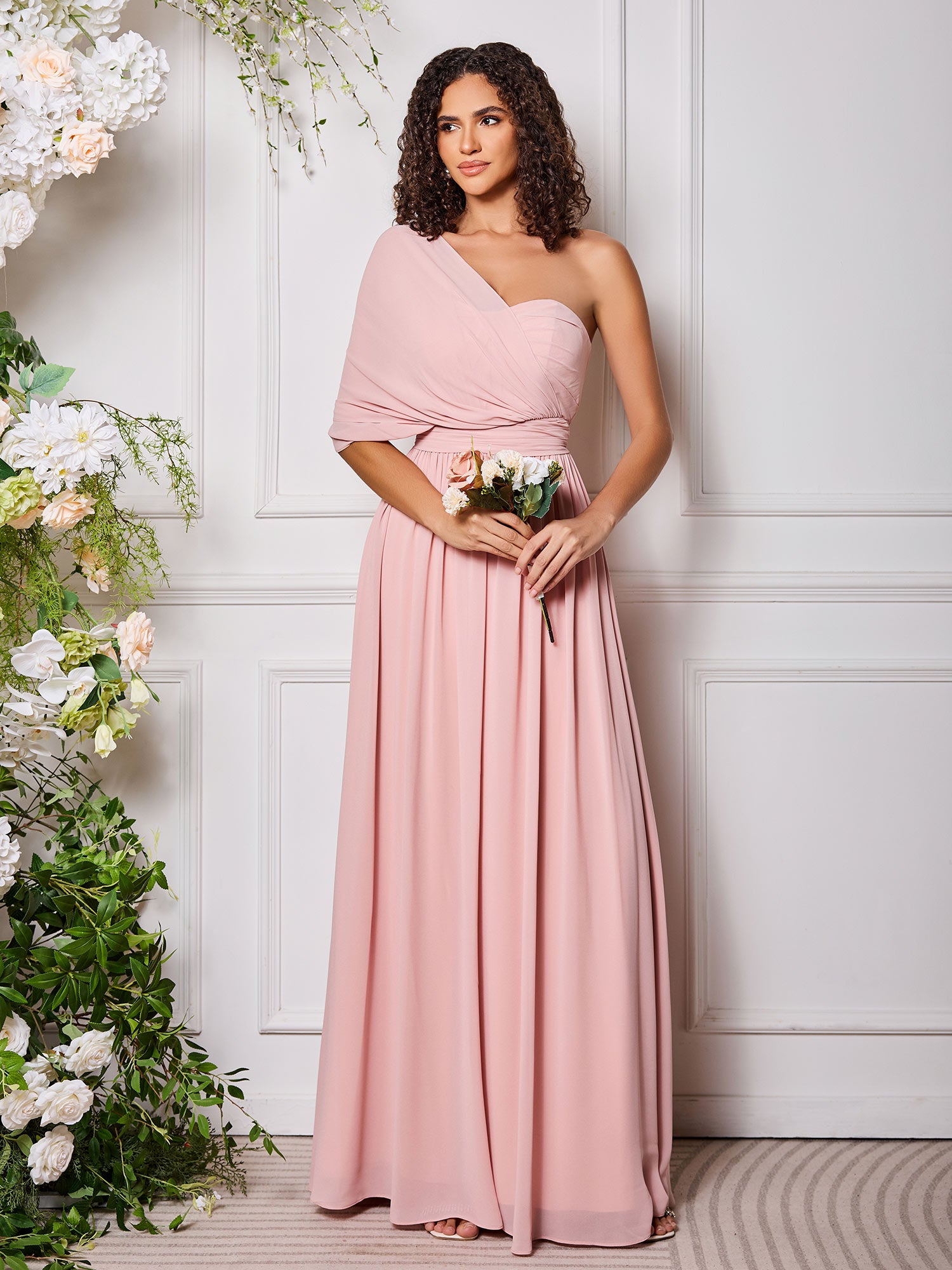 BABARONI Single Sleeve Multi Wear Convertible Bridesmaid Dresses, Dusty Rose / US0 BABARONI Single Sleeve Multi Wear Convertible Bridesmaid Dresses, Dusty Rose / US0