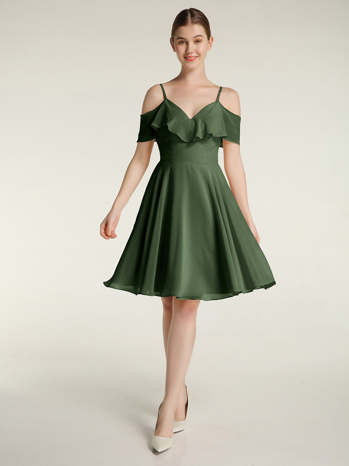 olive green cocktail dress BABARONI Sweetheart Neck Short Dresses with Ruffles Sleeves Olive Green Plus Size, Olive Green / US18