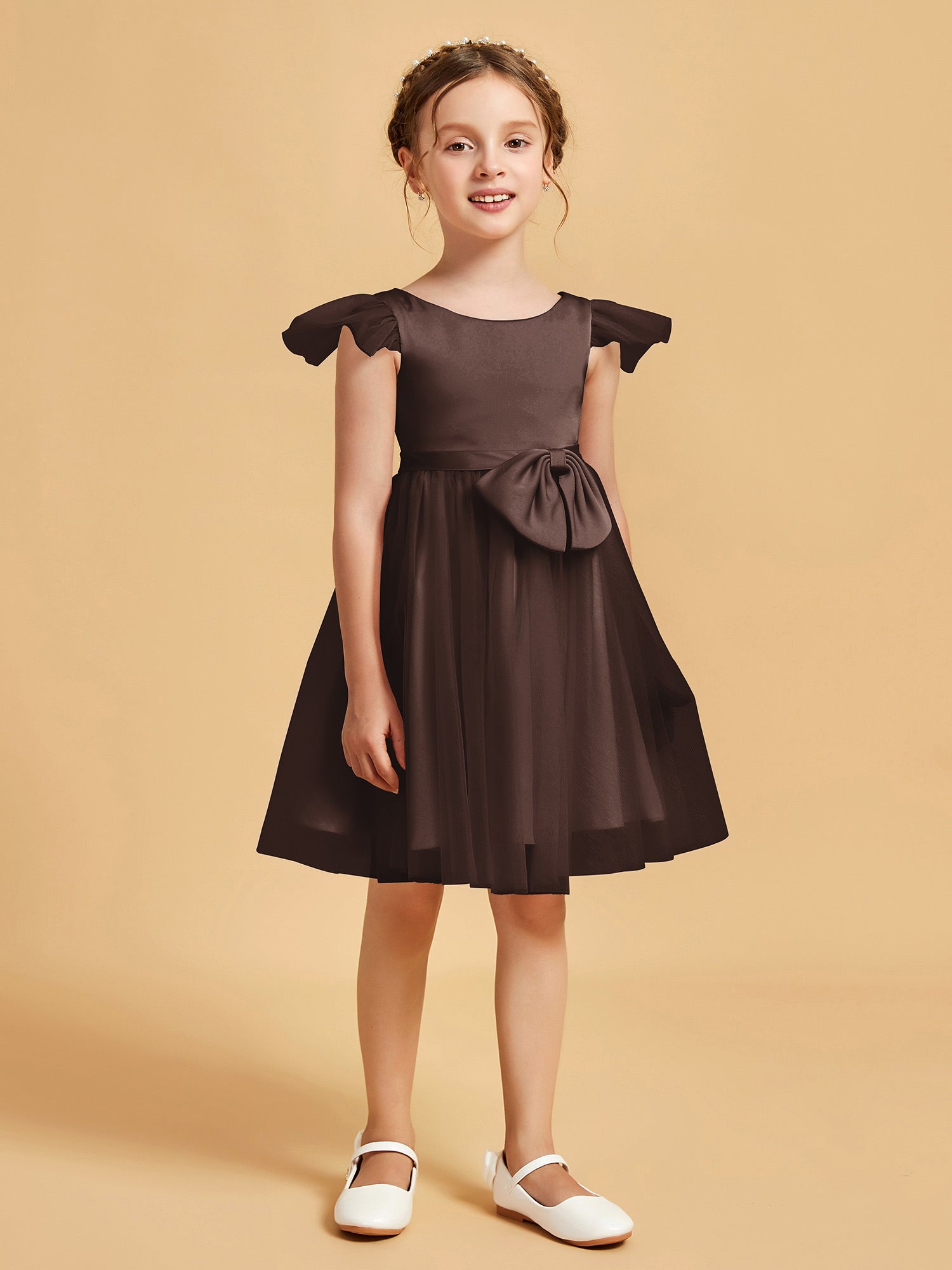Gorgeous A-line Flutter Cape Sleeves Dress Chocolate
