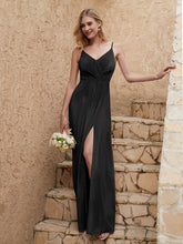 V Neck Velvet Dress With Slit Black
