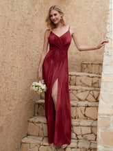 V Neck Velvet Dress With Slit Burgundy