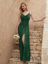 V Neck Velvet Dress With Slit Dark Green