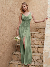 V Neck Velvet Dress With Slit Dusty Sage