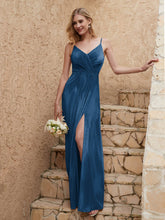 V Neck Velvet Dress With Slit Ink Blue