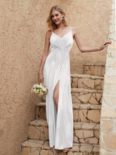 V Neck Velvet Dress With Slit Ivory