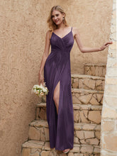 V Neck Velvet Dress With Slit Plum
