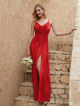 V Neck Velvet Dress With Slit Red