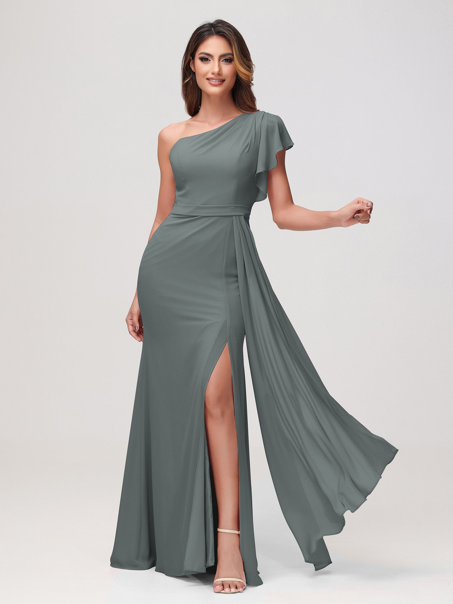 Sheath A-Line One Shoulder Dress Dark Green