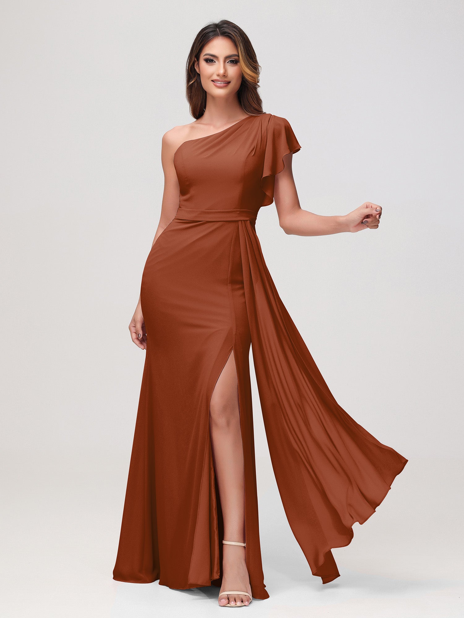 BABARONI A-Line One Shoulder Sheath Dress Terracotta, Terracotta / US0