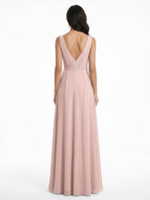 V neck Chiffon Bow Sash Gowns with Split Dusty Rose