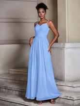 Cross Pleated Bodice Spaghetti Strap Dresses Blue