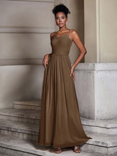 Cross Pleated Bodice Spaghetti Strap Dresses Brown