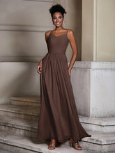 Cross Pleated Bodice Spaghetti Strap Dresses Chocolate