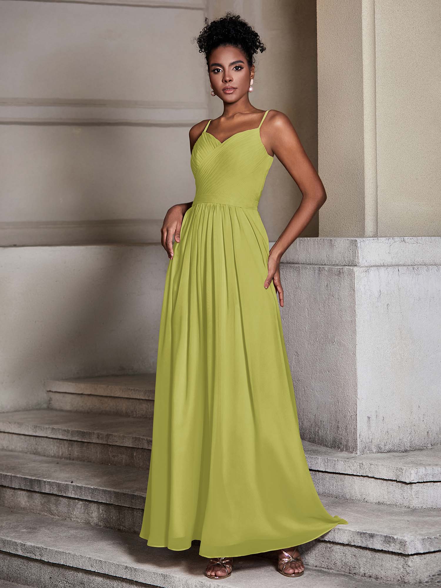 Strapless Long Chiffon Gown with Pleated Bodice Clover Plus Size