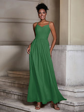 Cross Pleated Bodice Spaghetti Strap Dresses Emerald