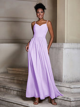 Cross Pleated Bodice Spaghetti Strap Dresses Lilac