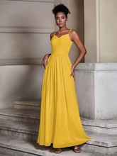 Cross Pleated Bodice Spaghetti Strap Dresses Marigold