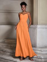 Cross Pleated Bodice Spaghetti Strap Dresses Orange