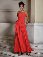 Cross Pleated Bodice Spaghetti Strap Dresses Red