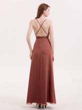 Sexy Deep V Neck Dress with Slit Terracotta