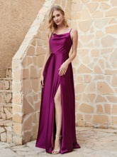 A Line Cowl Neck Satin Dress With Slit Orchid Plus Size